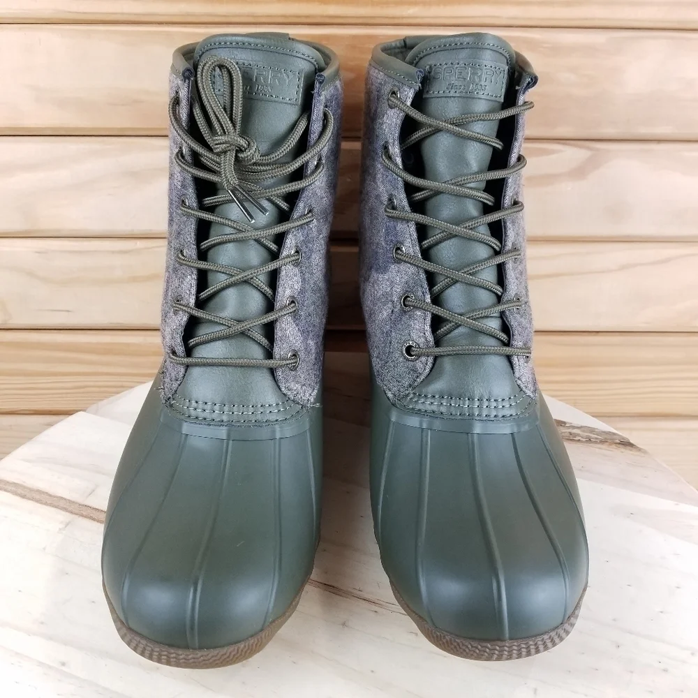 Sperry Top-Sider Men's 10 US Saltwater Camo Duck Boot Lace-up Green STS23702 NEW